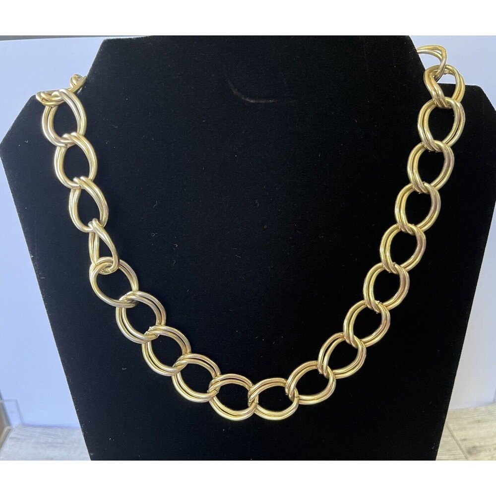 Chunky Gold Tone Open Double Link Necklace 21" Fashion Jewelry